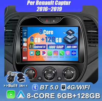 9'' IPS Android 14 Autoradio Per Renault Captur 2016~19 Navi GPS CarPlay 6+128GB - Imagen 1 de 4