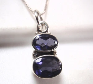 Faceted Iolite Oval Double Gem 925 Sterling Silver Pendant very small - Picture 1 of 5