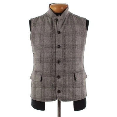 Luciano Barbera NWT 100% Wool Vest Size 48 (S US ) In Beige w/ Brown Plaid - Image 1 of 4