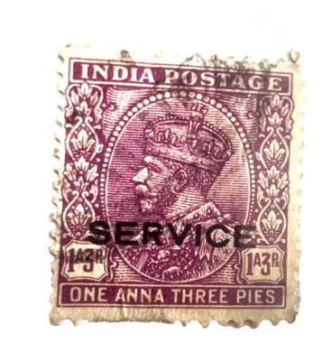 Rare INDIA 1 Anna 3 pies vintage stamp. service good condition - Image 1 of 4
