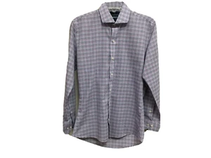 B BUTTONED DOWN Mens Slim Shirt Size 15 / 32 Cut Away Collar Checked Lilac Gray - Picture 1 of 3
