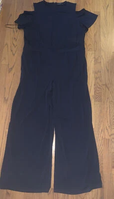 Pantalones Palazzo Azul Marino Calce Súper Suelto Jersey Peekaboo Hombro Frío Azul Marino Cremallera Trasera Foto 1 de 4