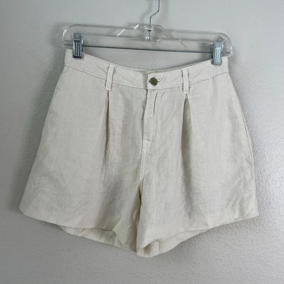 Pantalones Cortos Plisados L'agence Mujer Talla 25 Marfil Mezcla Lino Cintura Alta Foto 1 de 4
