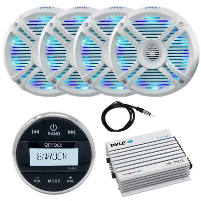 Enrock Marine Bluetooth Receiver, Amplifier, Antenna, 4x 6.5" 250W LED Speaker - Image 1 of 4