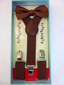 New Baby Toddler Kids Child Brown Suspenders Bow Tie Gift Box Set - Picture 1 of 3