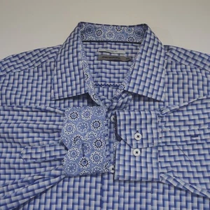 Johnston & Murphy Mens Long Sleeve Blue Plaid Check Flip Cuff Button Up SZ Xl - Picture 1 of 6