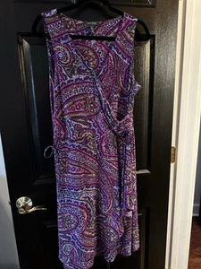 Lauren Ralph Lauren Knit Sheath Dress Womens Size L Multi Color Wrap V Neck - Picture 1 of 8