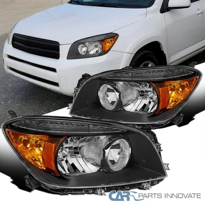 Fits 2006-2008 Toyota RAV4 Black Headlights Assembly Left+Right Pair Lamps 06-08 - Image 1 of 4