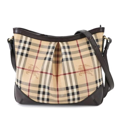 BURBERRY Plaid Shoulder Bag PVC Leather Beige Brown Haymarket Check 90289077 - Image 1 of 4