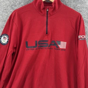 Polo Ralph Lauren Quarter Zip Mens Large Red 2016 USA Olympic Team Cookie Patch - Picture 1 of 18