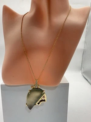 Alexis Bittar Abstract Tulip Glitter Pendant Necklace Gold Tone Lucite Statement - Image 1 of 4