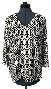 Anthony's Resort Wear schwarz weiß Gitter Geo V-Ausschnitt Top Strand Küste Kreuzfahrt L - Bild 1 von 12