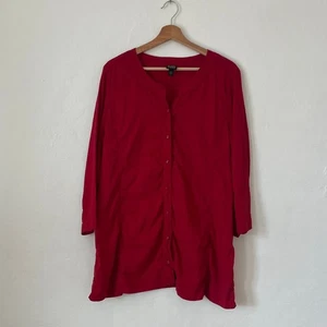 Eileen Fisher – Red Linen Blend Button-Front Tunic Top Size L - Picture 1 of 8