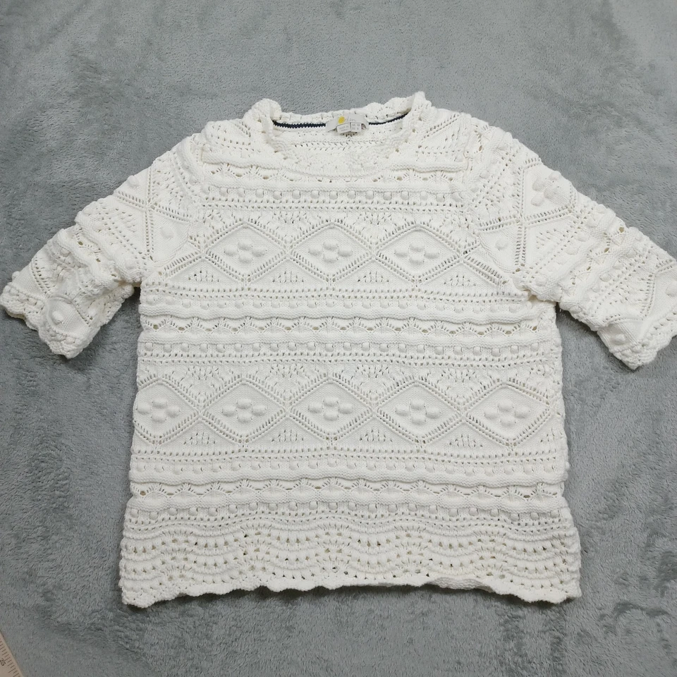 Suéter Boden para mujer 6 blanco tejido manga corta algodón preppy Foto 1 de 4