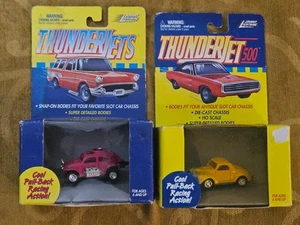 Lot of 2 Johnny Lightning Thunderjet Pull-Back cars NRFB Damaged Package - Picture 1 of 15