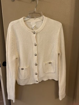 Кремовый H & M кардиган свитер золотой тон кнопка вязаный свитер - женщин маленький - Изображение 1 из 4