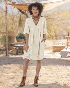 Sundance Thora Eyelet Embroidered Cream Boho Dress Size PS Petite Small - Picture 1 of 8