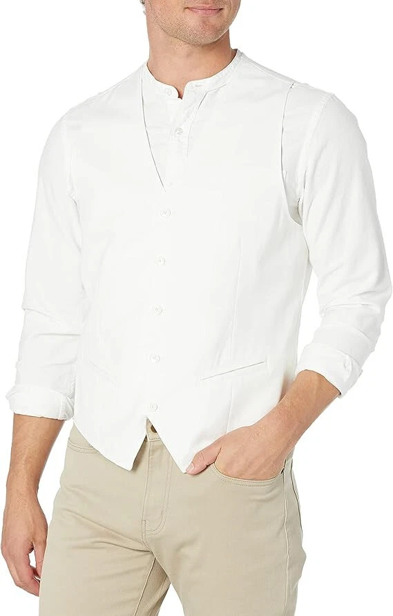 Cubavera Men's Solid Linen-Blend Vest Bright White 3XLT