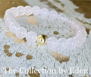 Macy's Bracelet- Gold & Pink Genuine Rose Quartz Beaded Stretch - Picture 1 of 3