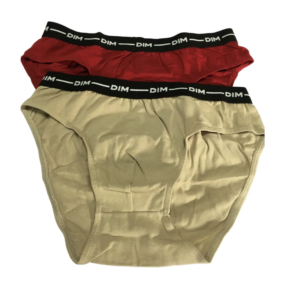 DIM 2 slip uomo taille basse 96% cotone 4% elastan beige e rosso scuro — 第 1/3 张图片