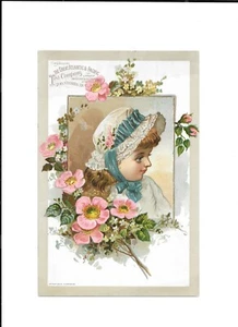 Vintage X-large Trade Card GREAT ATLANTIC & PACIFIC TEA CO 1886 pink flowers - Picture 1 of 2