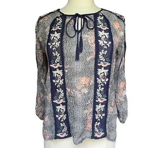 Blusa Campesina Bordada Negra Floral Marca Lucky Talla XS Boho Hippie Multi - Imagen 1 de 13