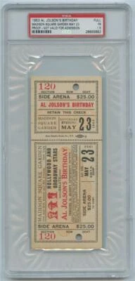 1953 Al Jolson Birthday Ticket PROOF Madison Square Garden PSA Population ONE - Image 1 of 2