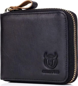 Mens Genuine Leather Zipper Wallet Rfid Blocking Bifold Secure Zip Around Wallet - Picture 1 of 9