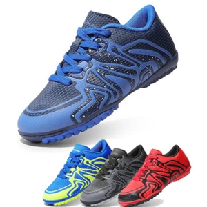 Boys Girls Soccer Shoes Youth Indoor Turf Soccer Cleats Lace Up Football Shoes - Picture 1 of 14