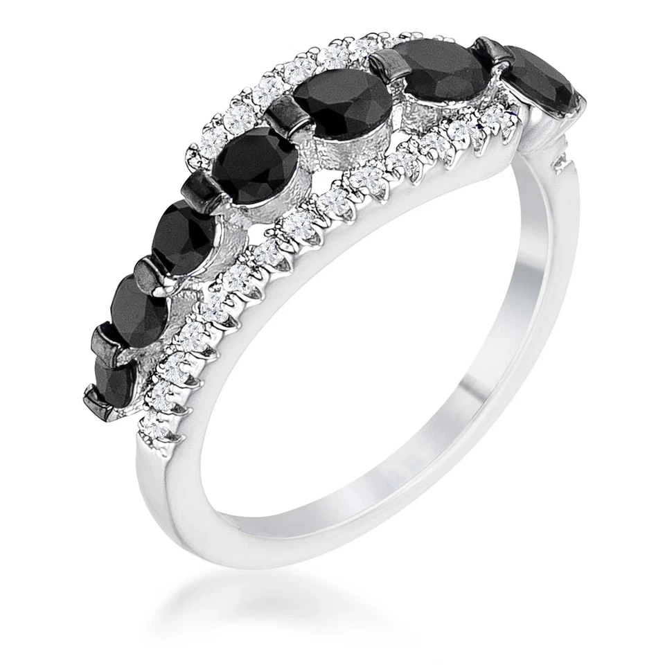 1.06Ct Rhodium & Hematite Plated Graduated Black & Clear CZ Half Eternity Ring - Image 1 of 2