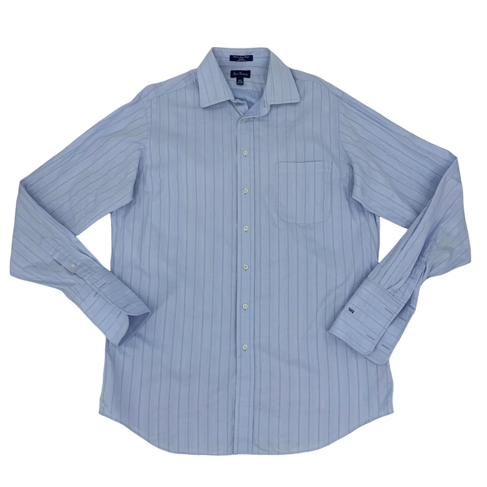 Paul Fredrick French Cuff Dress Shirt Men's Size 16 Blue Long Sleeve 100% Cotton Foto 1 de 4