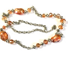 VINTAGE AMBER TONE GLASS CRYSTAL AS BEADEED NECKLACE 30" BOUGIE FUN JEWELRY