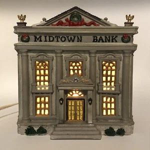 Vintage 1999 Lemax Porzellan beleuchtet Midtown Bank Weihnachtsdorf Haus Exc - Bild 1 von 24