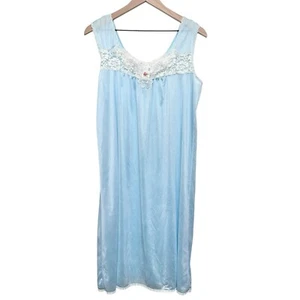 Women’s Vintage The Paragon light blue lace sleeveless satin nightgown - Picture 1 of 8