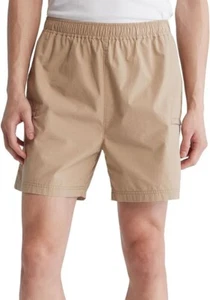 Calvin Klein Poplin Elastic-Waist Shorts Men's Sz L 3 pockets Cornstalk Beige - Picture 1 of 3