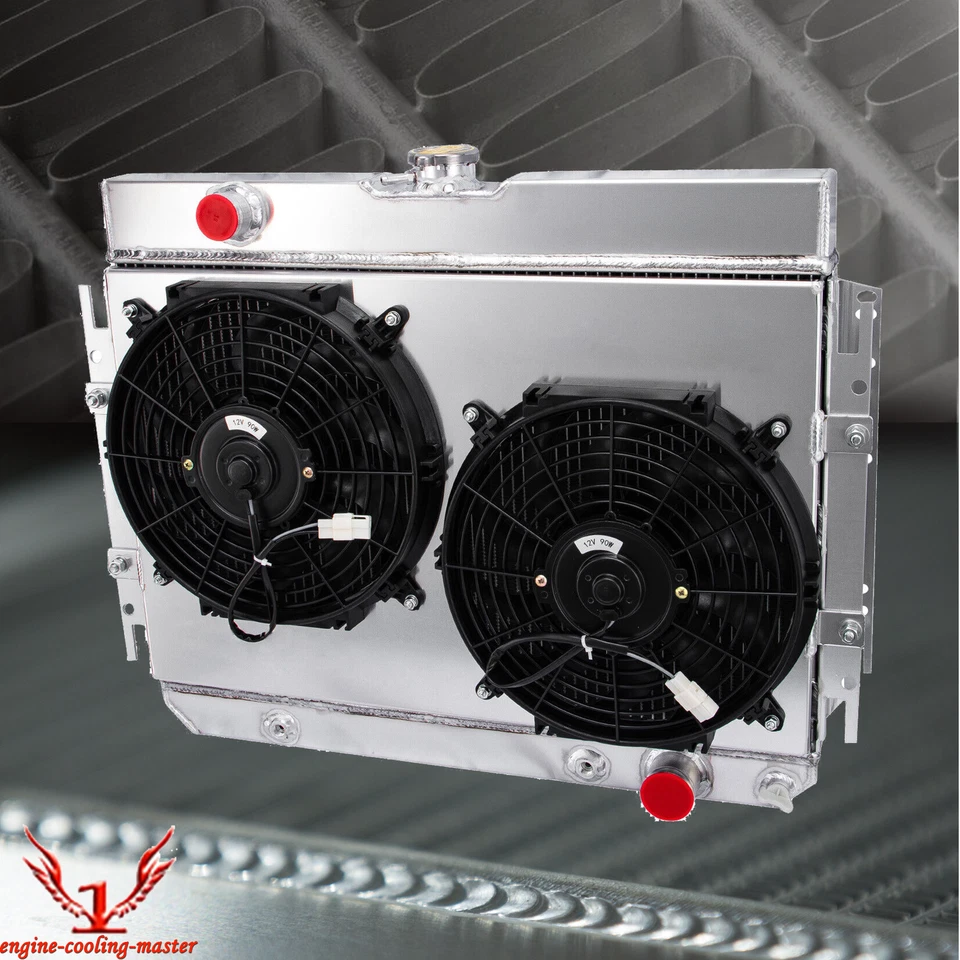 4 Row Radiator+Shroud Fan For 63-68 67 Chevy Bel Air/Impala/Chevelle El Camino Foto 1 de 4