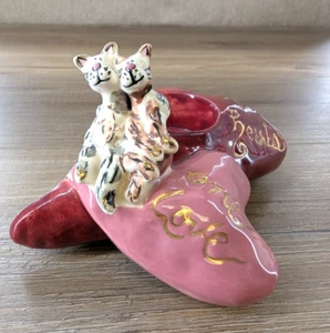 Blue Sky Clayworks Corp Two Hearts One Love Cat tealight holder Heather Goldminc - Picture 1 of 12