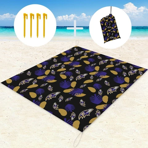 Baltimore Ravens Waterproof Picnic Mat 59×57in Beach Mat with Storage Bag Cover