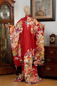 DEAR VANILLA JAPANESE FURISODE SILK KIMONO WOMEN'S AUTHENTIC JAPAN MADE VINTAGE - Picture 1 of 10