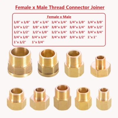 1/8" 1/4" 3/8" 1/2" 3/4" 1"Female x Male Thread Connector Joiner Fitting Adapter - Image 1 of 4