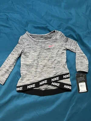 Camisa Nike Dri-Fit Manga Larga Niñas Talla 12M Gris/Negro/Rosa Cuello Redondo Casi Nueva Foto 1 de 4