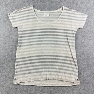 Lou & Grey Linen Tee Shirt Top Womens Small Gray Striped Casual Short Sleeve - Picture 1 of 13