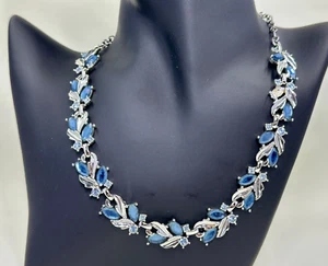 Blue Rhinestone Sarah Coventry Silver Tone Collar Necklace 16" Vintage Signed - Picture 1 of 5