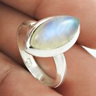 925 Silver Natural Rainbow Moonstone Statement Tribal Ring Size L 1/2 B19
