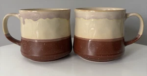 Bosmarlin Juego de 2 tazas grandes de té de café de cerámica taza regalo esmalte por goteo marrón beige - Imagen 1 de 6