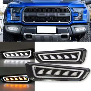 LED DRL Daytime Running Light Fog Light Bezels For Ford F-150 Raptor 2017-2019 - Picture 1 of 6