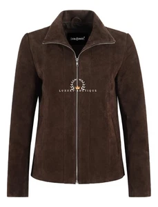 Women's Leather Jacket Regular Fit Brown Suede Top Stylish Classic Formal Jacket - Picture 1 of 4
