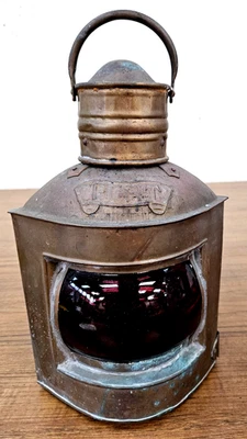 Vintage Brass Port RED LENS Oil Navigation Lamp Nautical Antique COMPLETE - Image 1 of 4