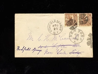 NY NEW YORK COVER #112 PAIR FANCY CANCELS, FORWARDED - Image 1 of 2