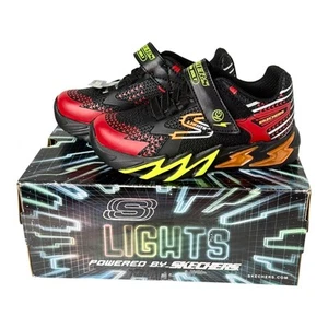 NEW Skechers Boys Kids S Lights Flex Glow Bolt SNEAKER SHOES 11 Blk Light Up Box - Picture 1 of 11